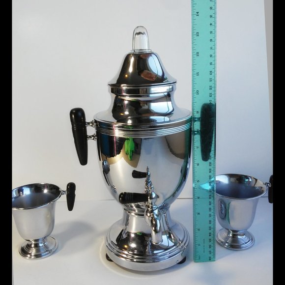 Art Deco Farberware Coffee Pot Percolator Urn #45 USA With Creamer & Sugar Bowl - Picture 4 of 9